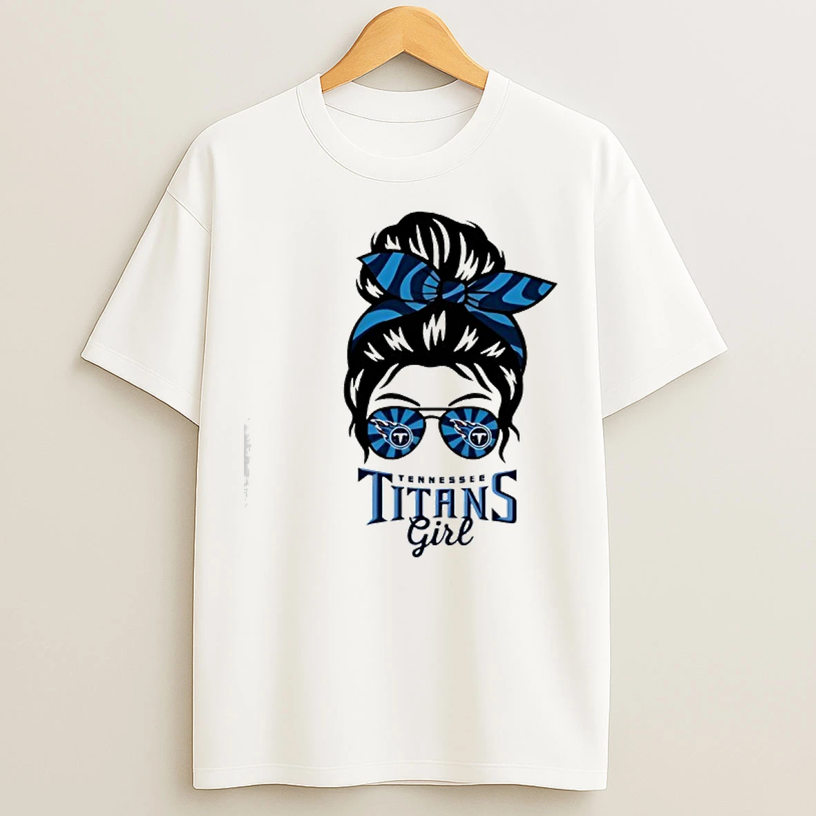Classic Tennessee Titans Girl Messy Bun Glasses T Shirts
