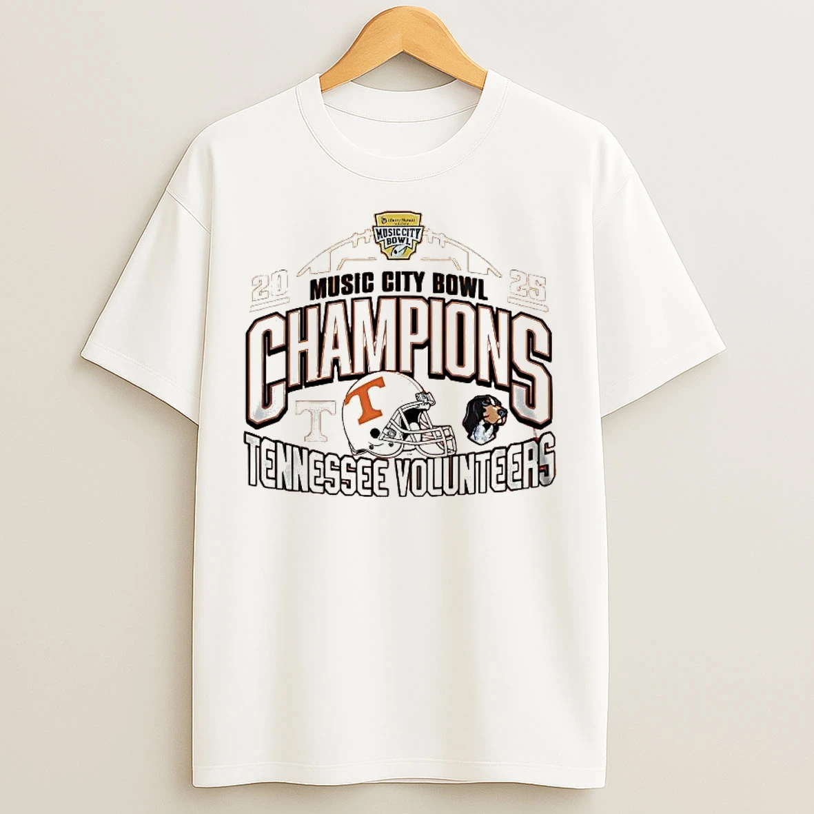 Classic Tennessee Volunteers 2025 Music City Bowl Champions Helmet T Shirts