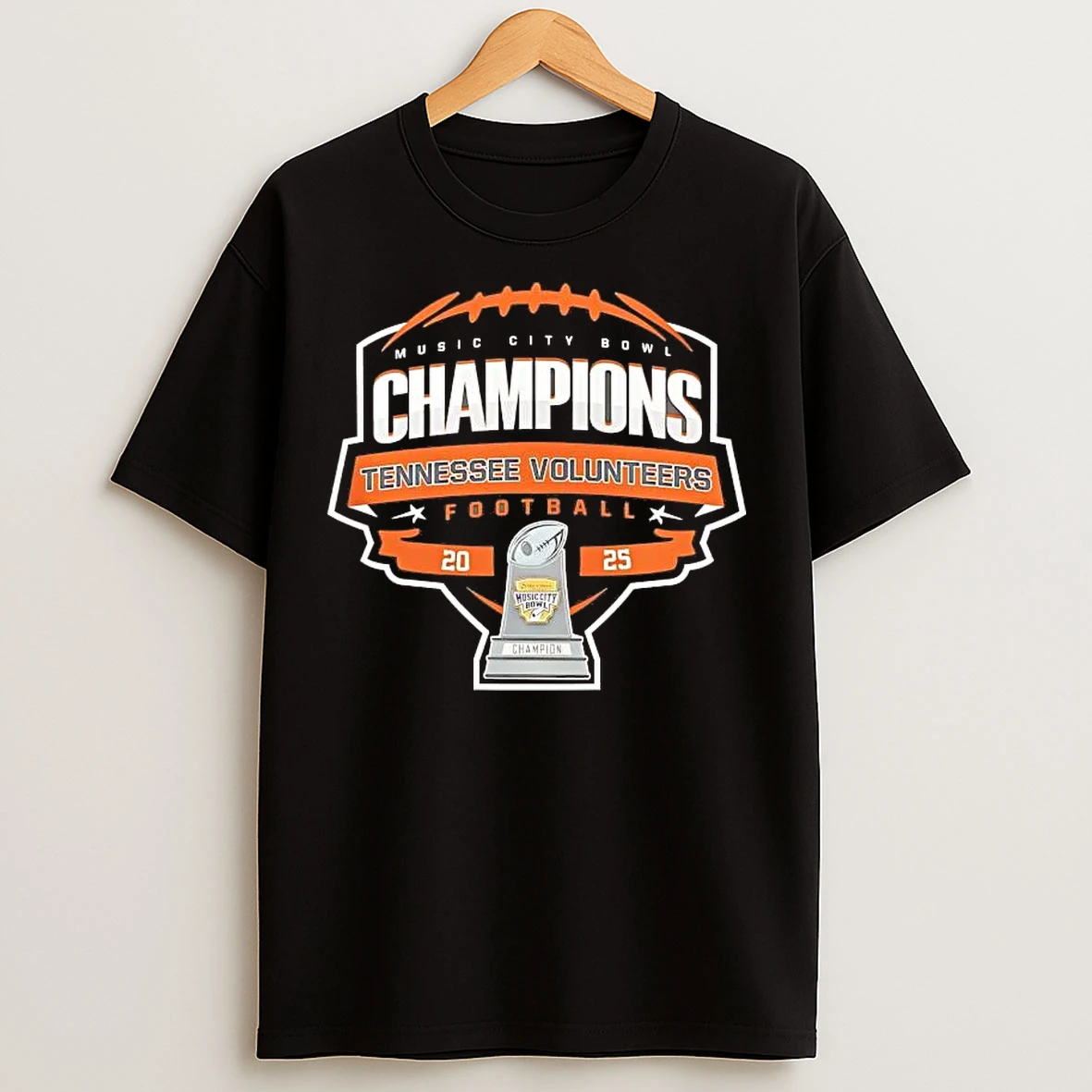 Classic Tennessee Volunteers 2025 Music City Bowl Champions Trophy T Shirts