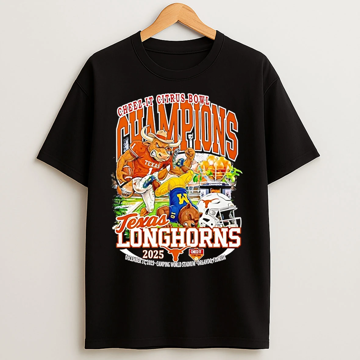Classic Texas Longhorns 2025 Cheez It Citrus Bowl Champions Beat Michigan Score Mascot T Shirts