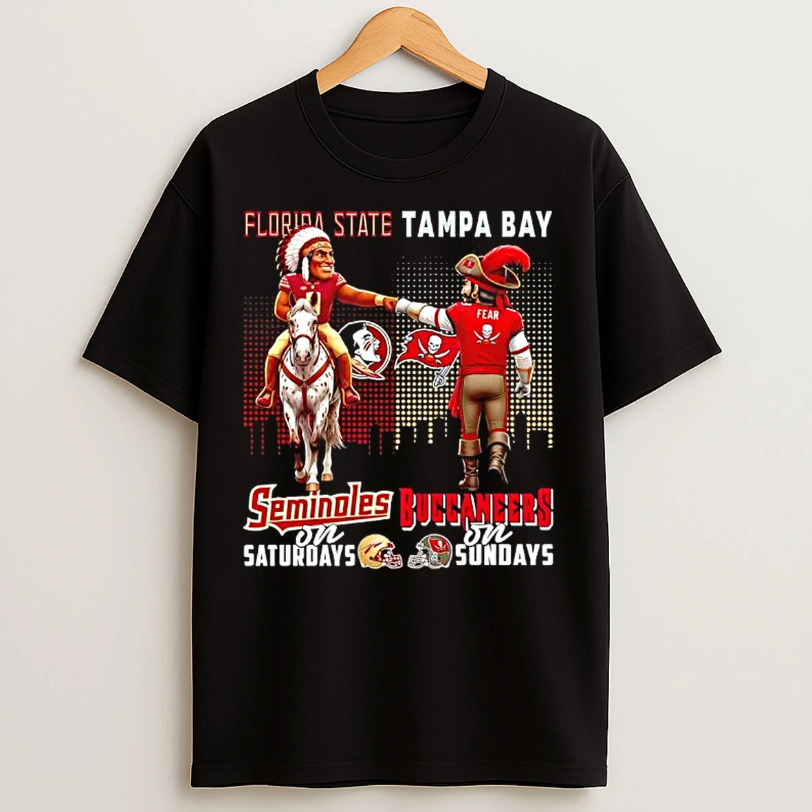Classic The Florida State Seminoles On Saturdays And Tampa Bay Buccaneers On Sundays Mascots Logos T Shirts