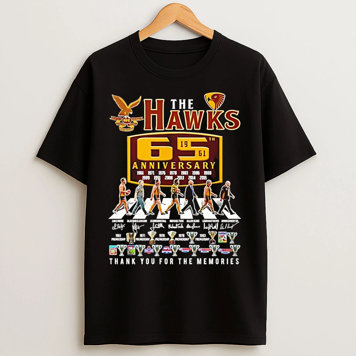 Classic The Hawks 65th Anniversary 1961 2026 Thank You For The Memories Signtures T Shirts