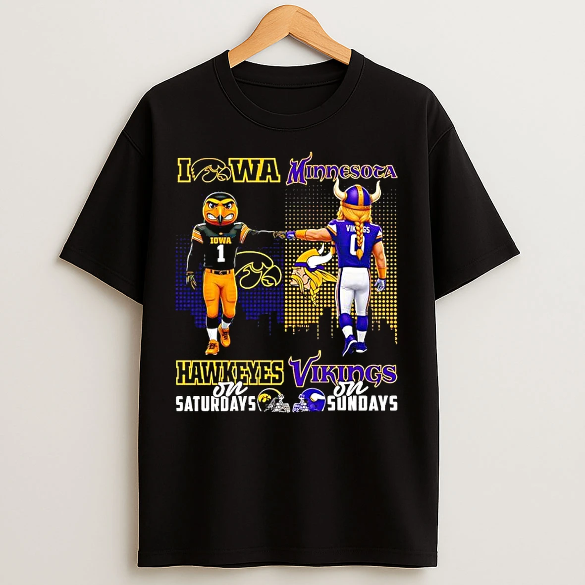 Classic The Iowa Hawkeyes On Saturdays And Minnesota Vikings On Sundays Mascots Logos T Shirts