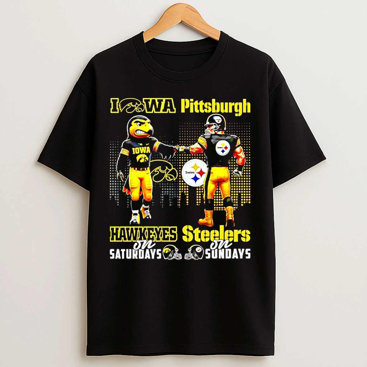 Classic The Iowa Hawkeyes On Saturdays And Pittsburgh Steelers On Sundays Mascots Logos T Shirts