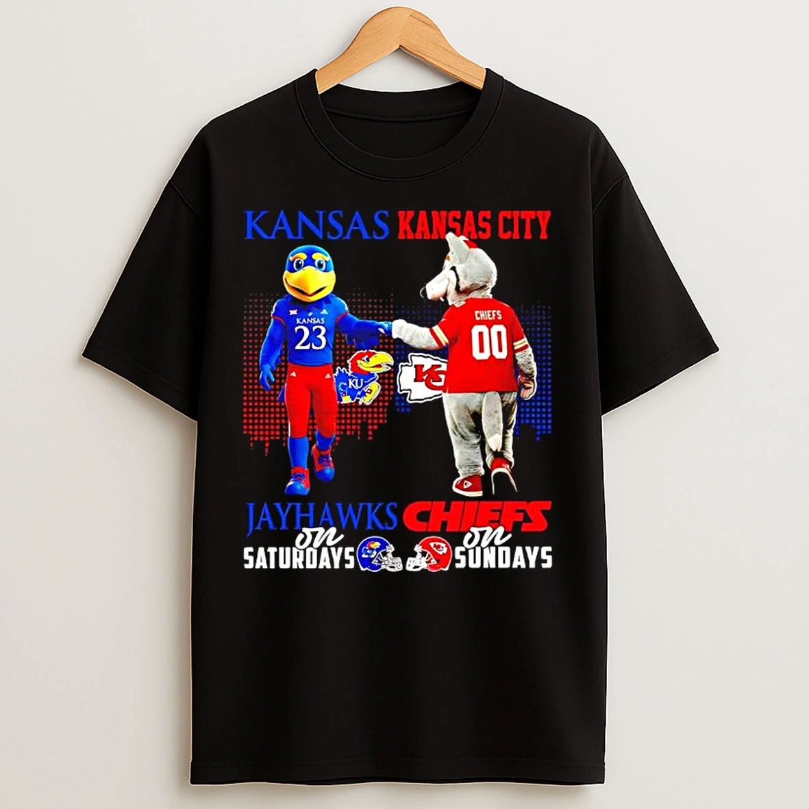 Classic The Kansas Jayhawks On Saturdays And Kansas City Chiefs On Sundays Mascots Logos T Shirts