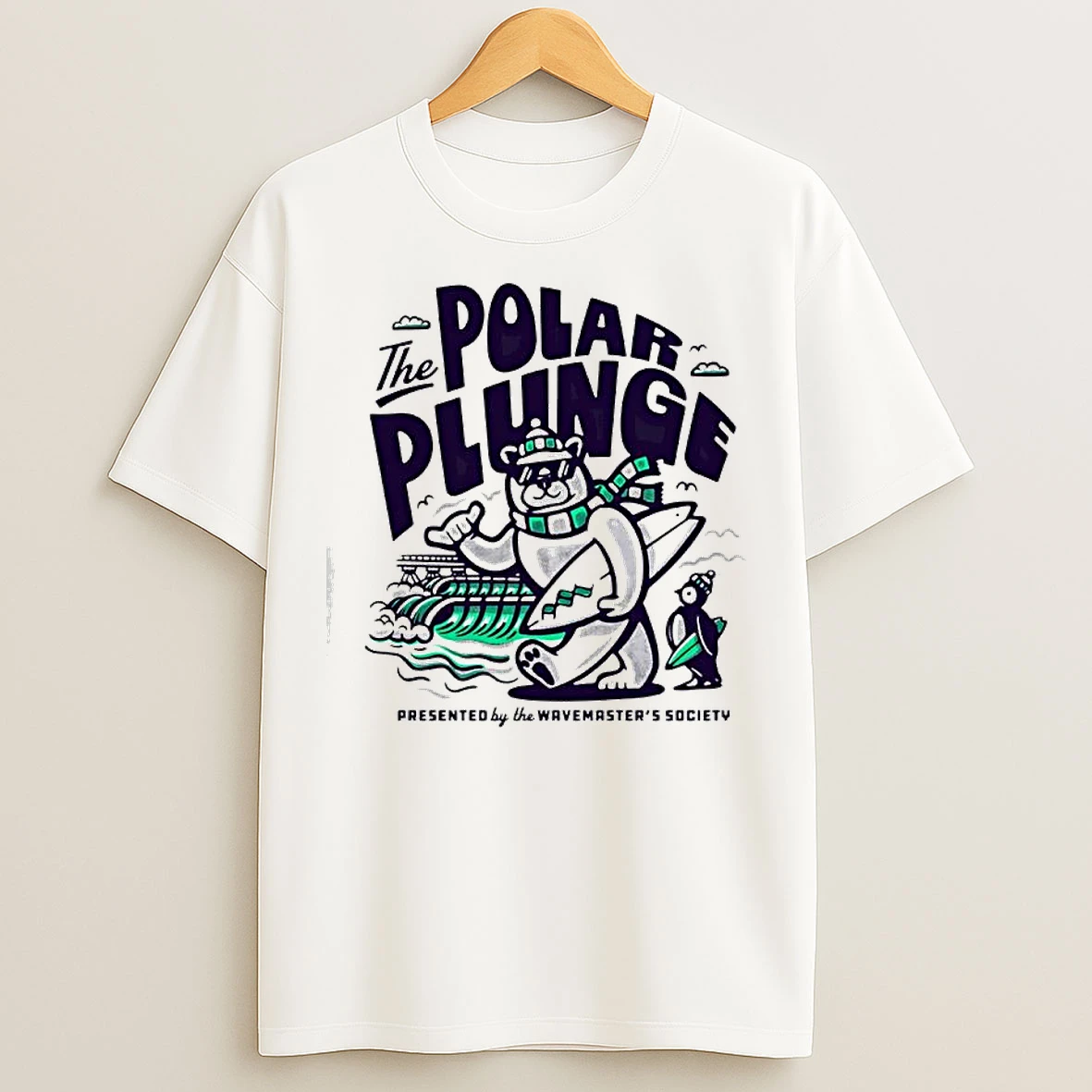 Classic The Polar Plunge The Wavemasters Society Bear And Penguin T Shirts