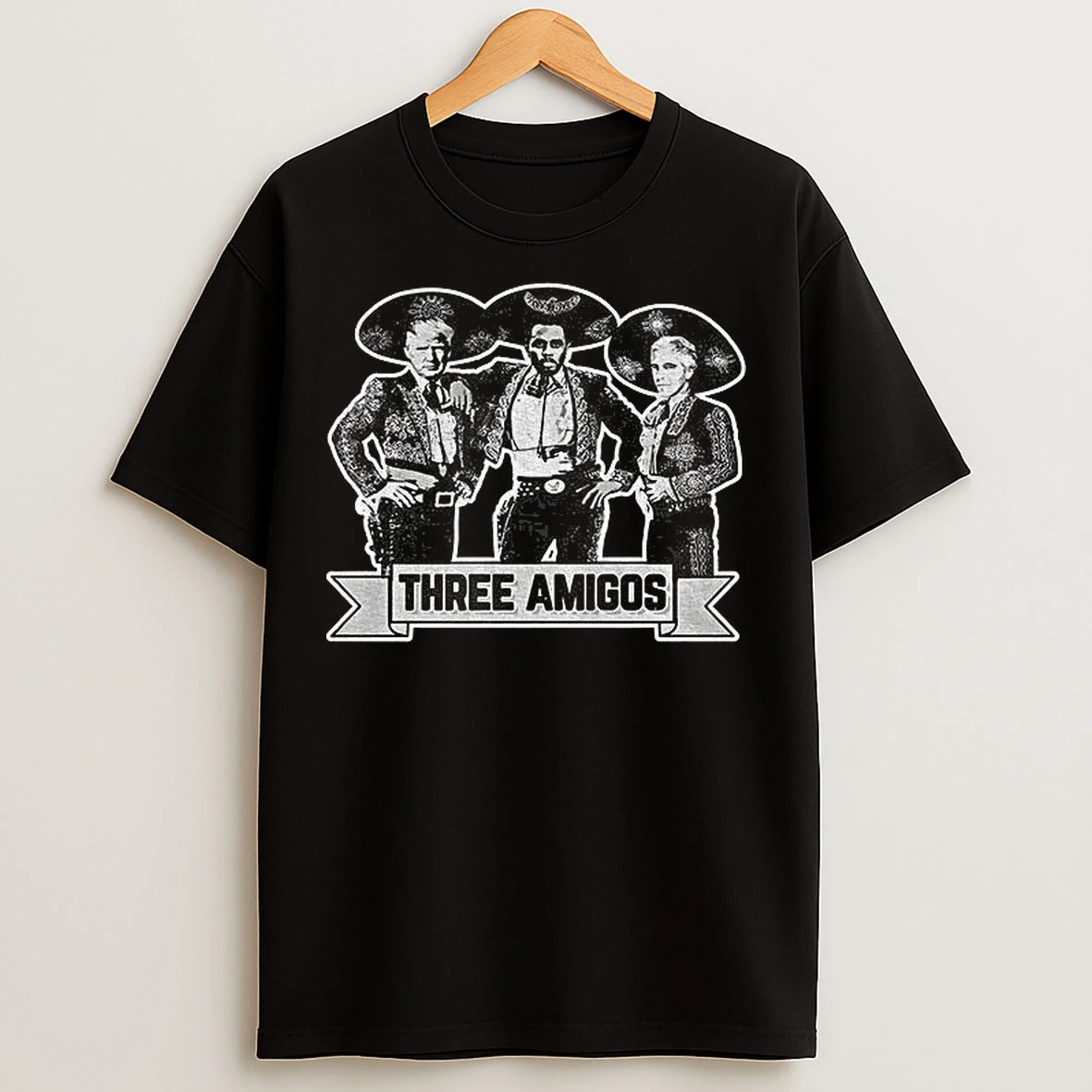 Classic Three Amigos Parody Edgy Pop Culture Trump Diddy Epstein Funny Meme T Shirts