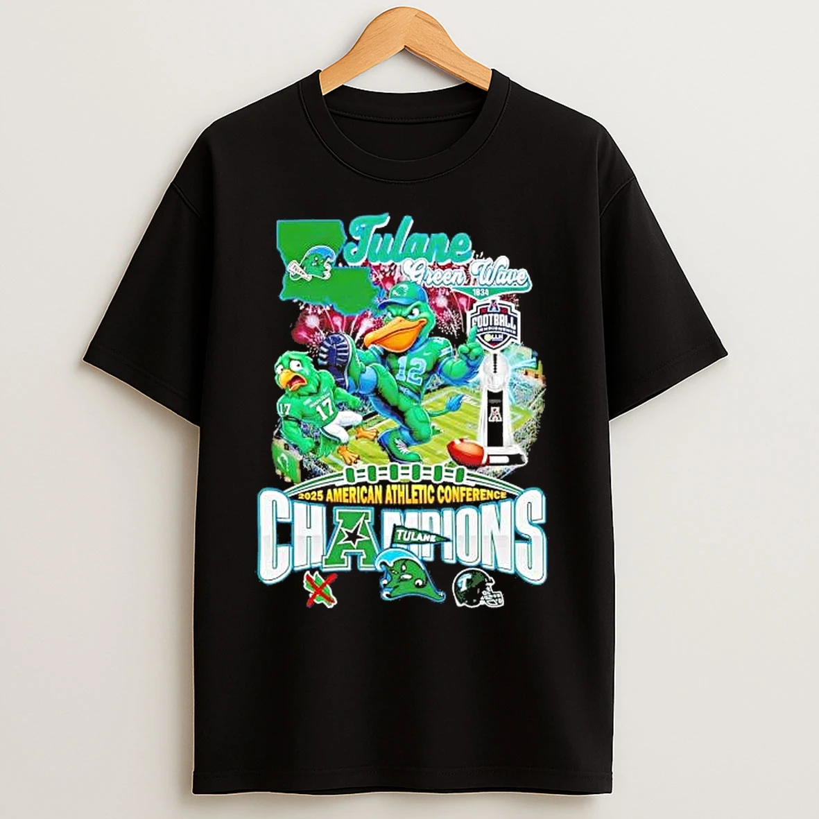 Classic Tulane Green Wave 2025 American Athletic Conference Champions Mascot T Shirts