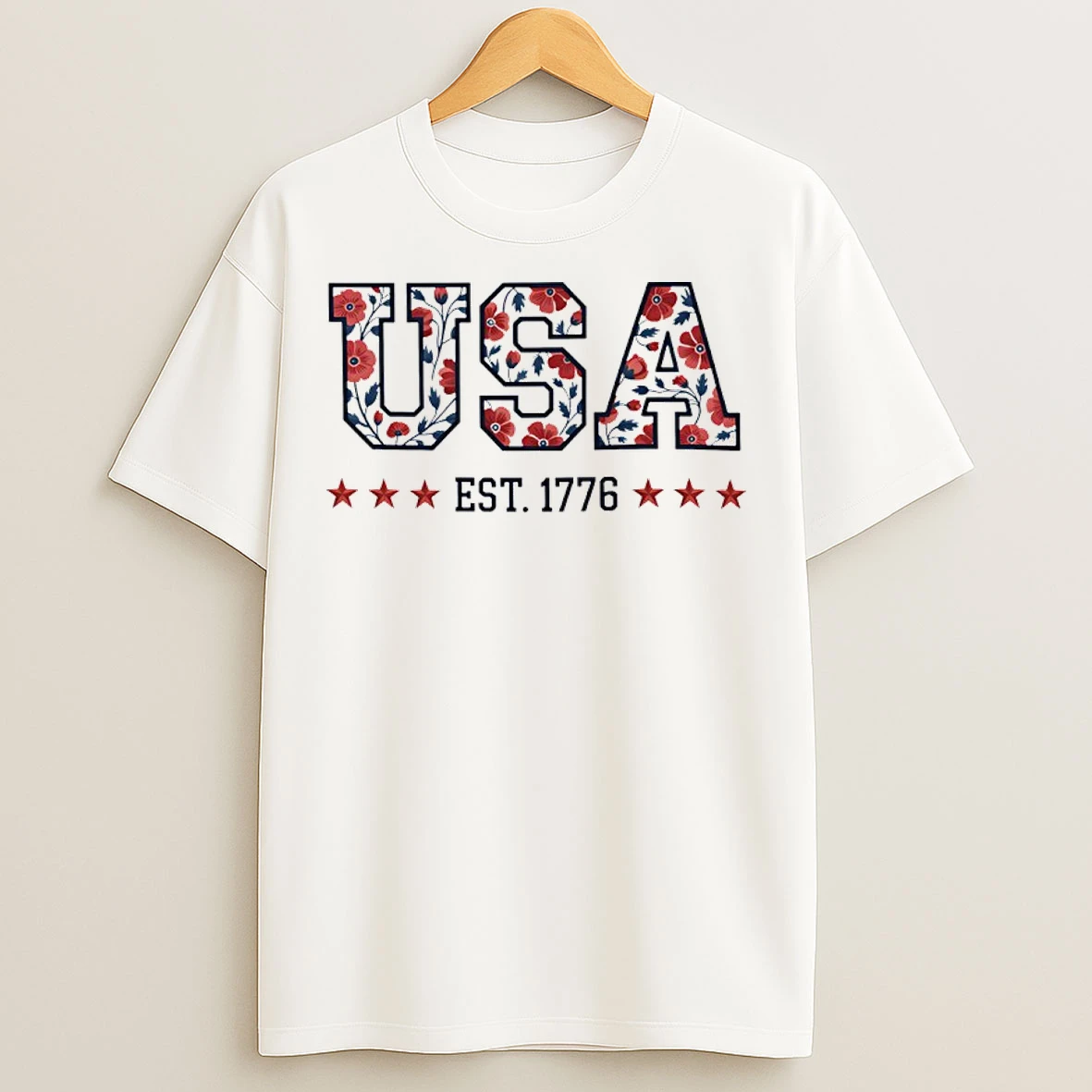 Classic Usa Est 1776 Floral Graphic T Shirts