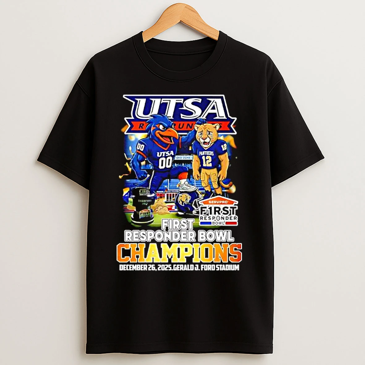 Classic Utsa Roadrunners Vs Fiu Panthers First Responder Bowl Champions Dec 26th 2025 Gerald J Ford Stadium T Shirts