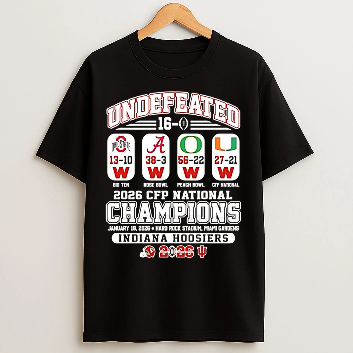 Classic Undefeated 16 0 Cfp National Champions Indiana Hoosiers 2026 T Shirts