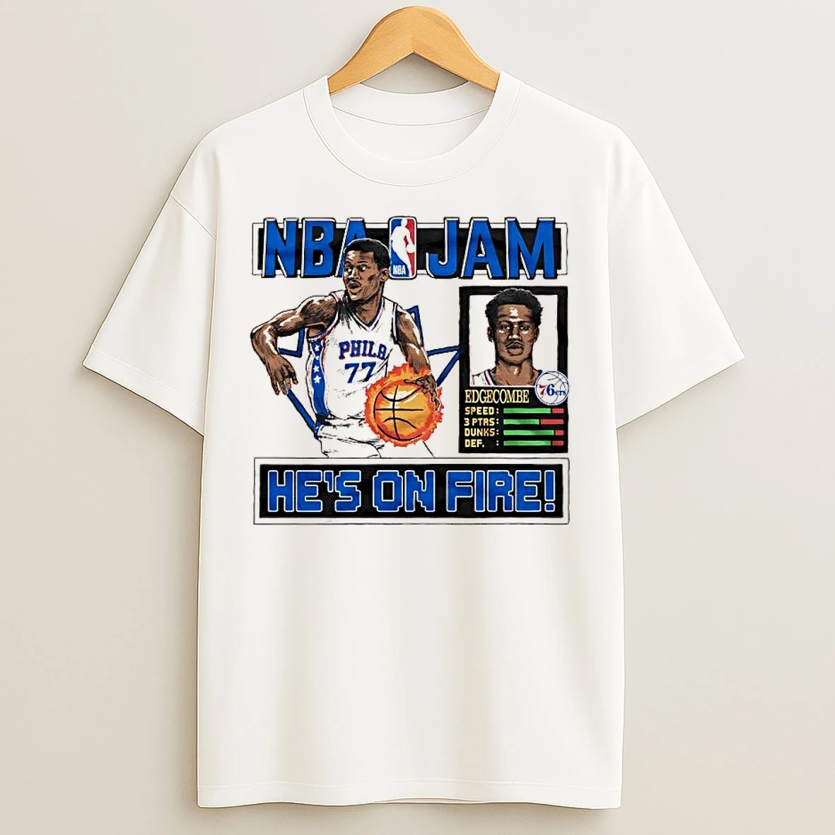 Classic Vj Edgecombe Nba Jam Hes On Fire Philadelphia 76ers T Shirts
