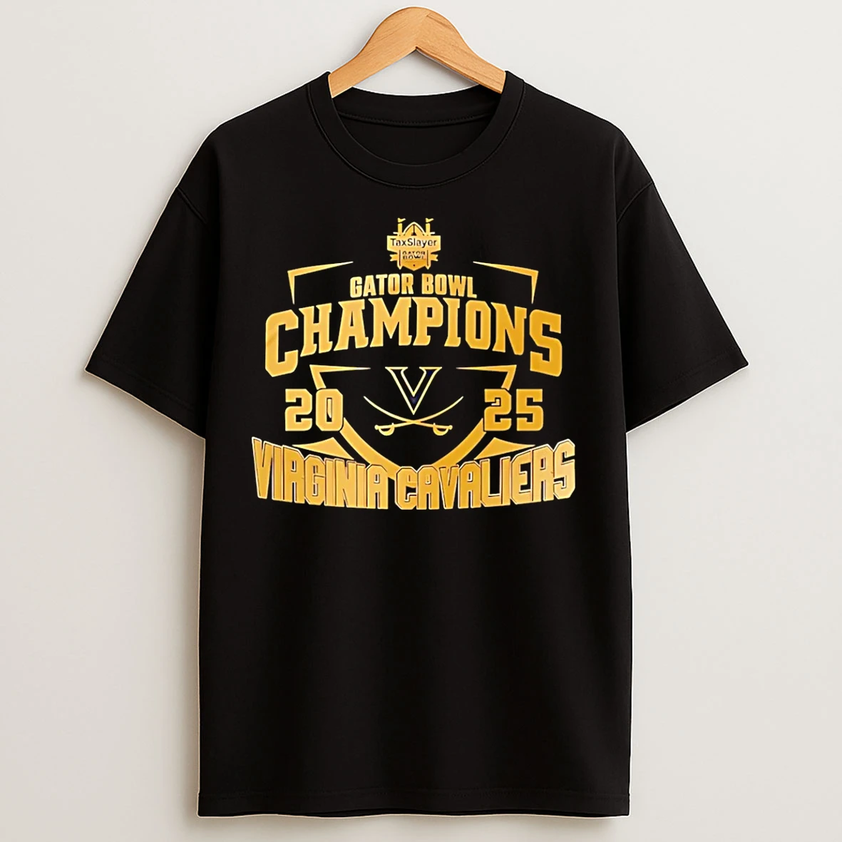 Classic Virginia Cavaliers 2025 Taxslayer Gator Bowl Champions Gold T Shirts