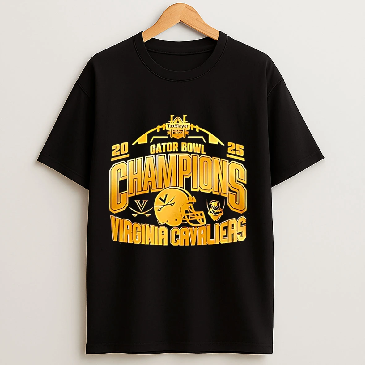 Classic Virginia Cavaliers 2025 Taxslayer Gator Bowl Champions Helmet Gold T Shirts