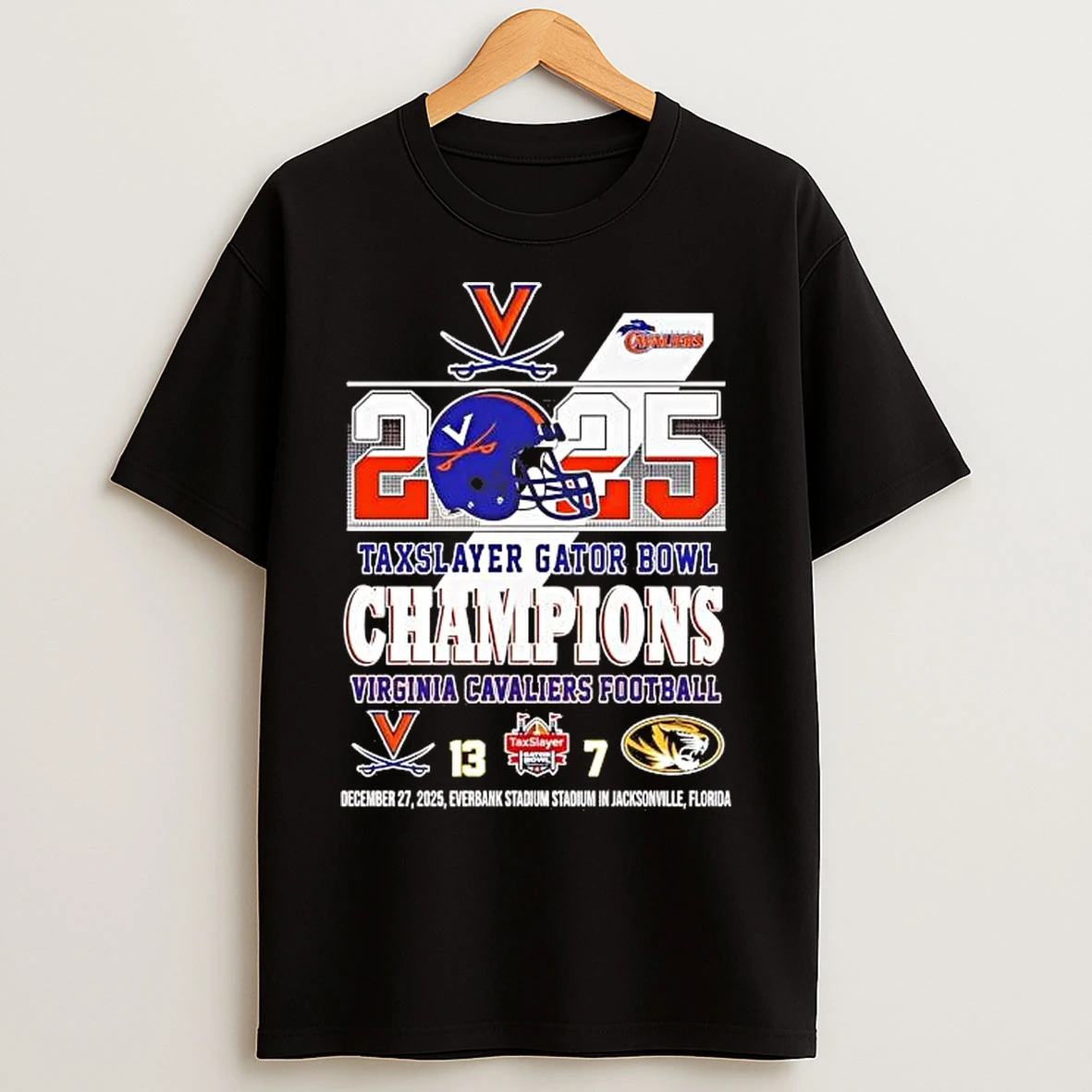 Classic Virginia Cavaliers 2025 Taxslayer Gator Bowl Champions Helmet Score T Shirts