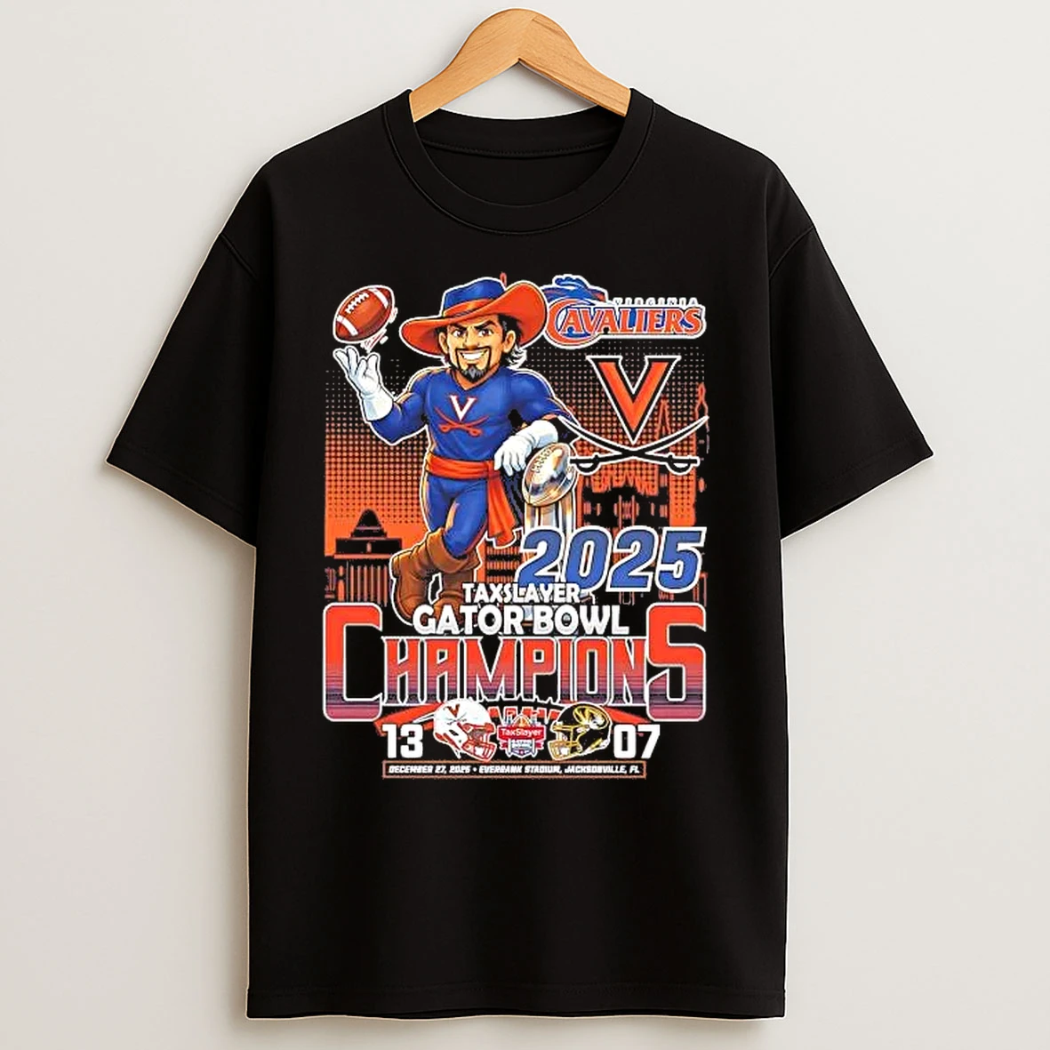 Classic Virginia Cavaliers 2025 Taxslayer Gator Bowl Champions Mascot Score T Shirts