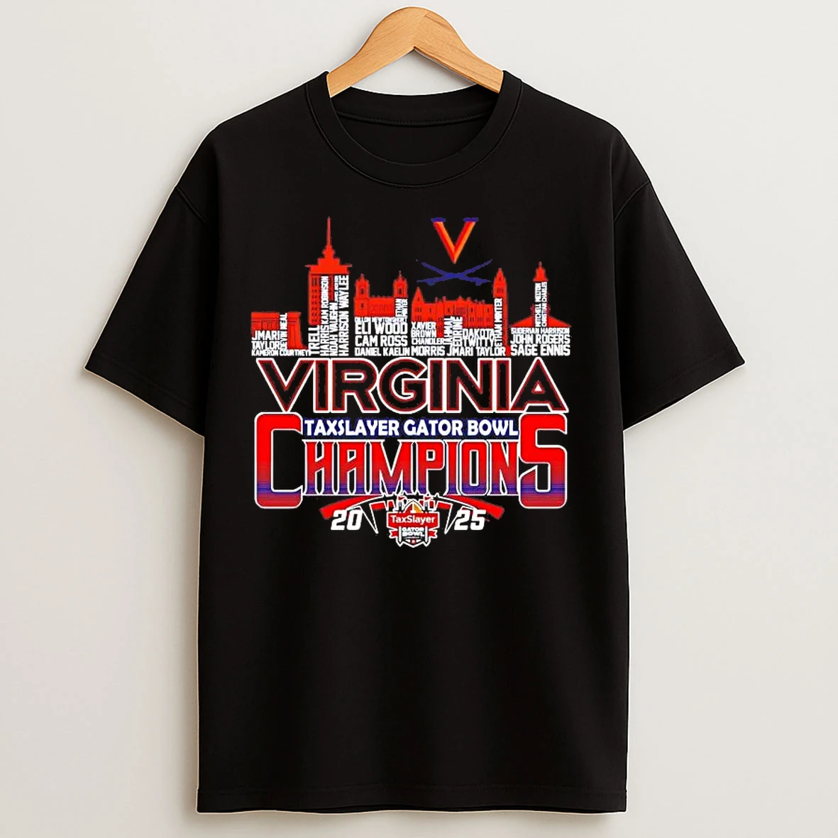 Classic Virginia Cavaliers 2025 Taxslayer Gator Bowl Champions Players Names Skyline T Shirts
