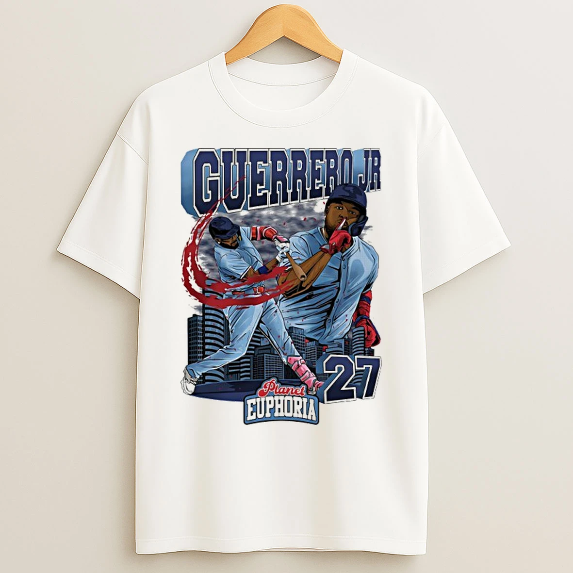 Classic Vladimir Guerrero Jr 27 Toronto Blue Jays Player Swing Skyline T Shirts