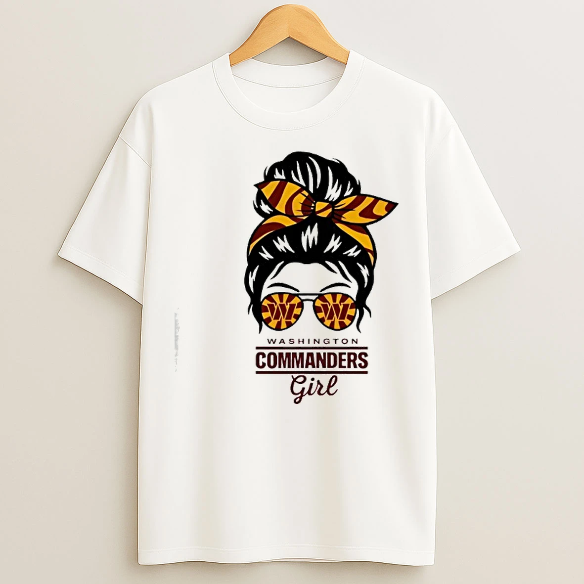 Classic Washington Commanders Girl Messy Bun Glasses T Shirts