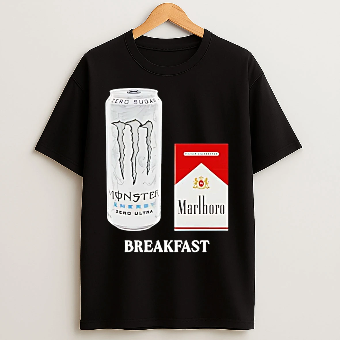 Classic White Monster Marlboro Red Cigarette Breakfast T Shirts
