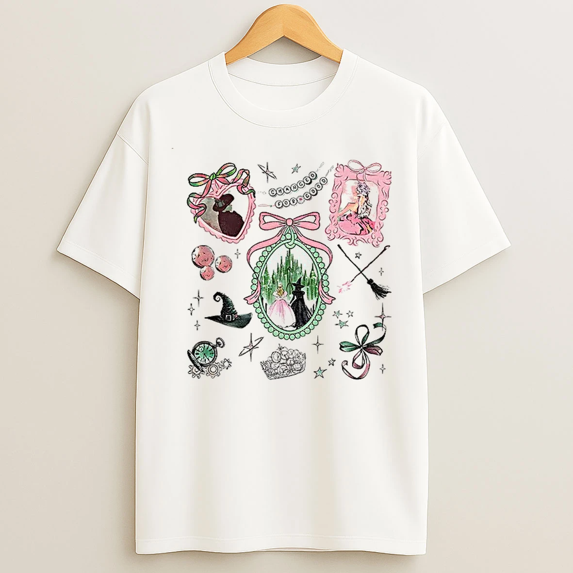 Classic Wizard Of Oz Coquette Bow Wicked Movie Inspired Pink And Green Changed For Good T Shirts