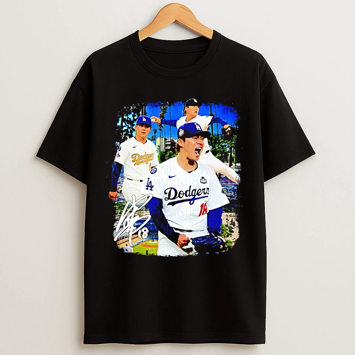 Classic Yoshinobu Yamamoto Los Angeles Dodgers Signature Player Collage 2026 T Shirts