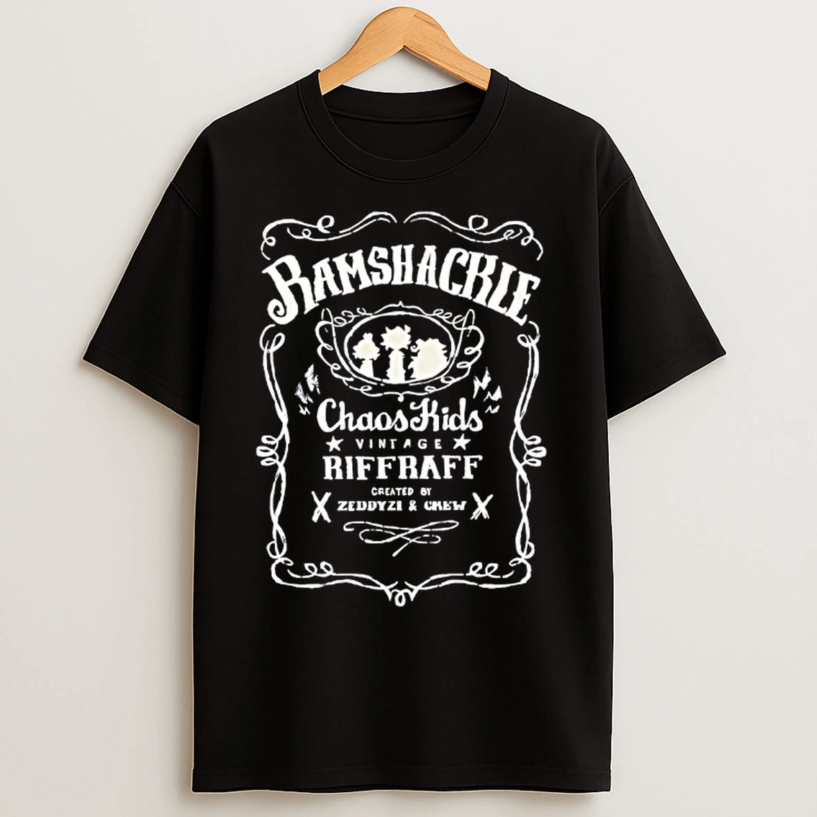 Classic Zeddyzi Ramshackle Chaos Kids Riffraff Whiskey Logo T Shirts