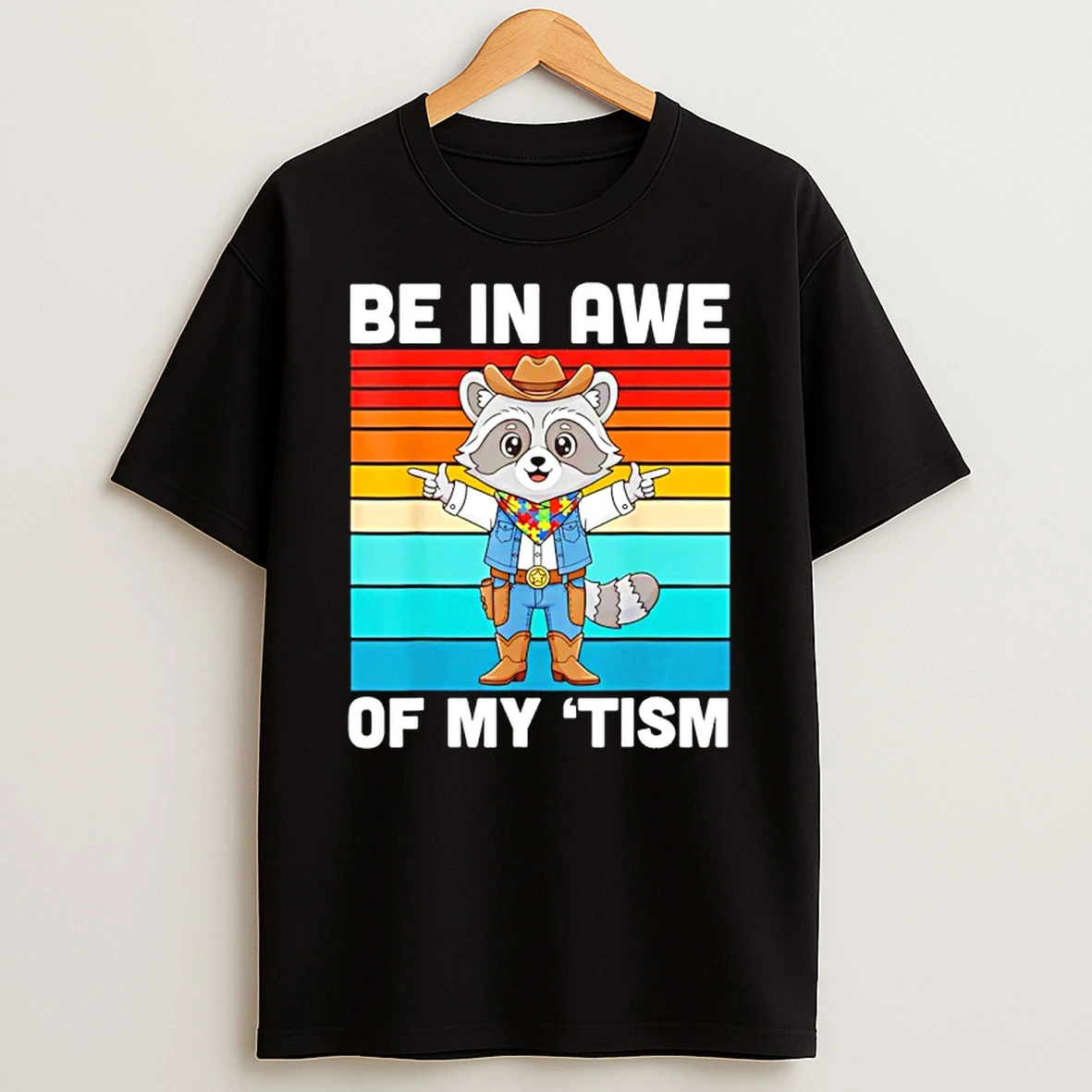 Cowboy Raccoon Autism Awareness Be In Awe Of My Tism Vintage Shirts