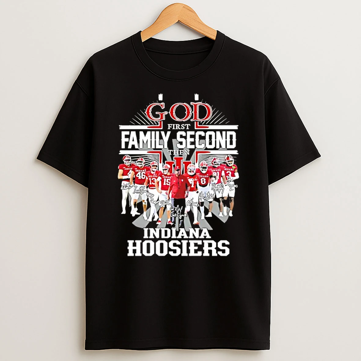 Curt Cignetti And All Players God First Family Second Then Indiana Hoosiers Signatures Shirts