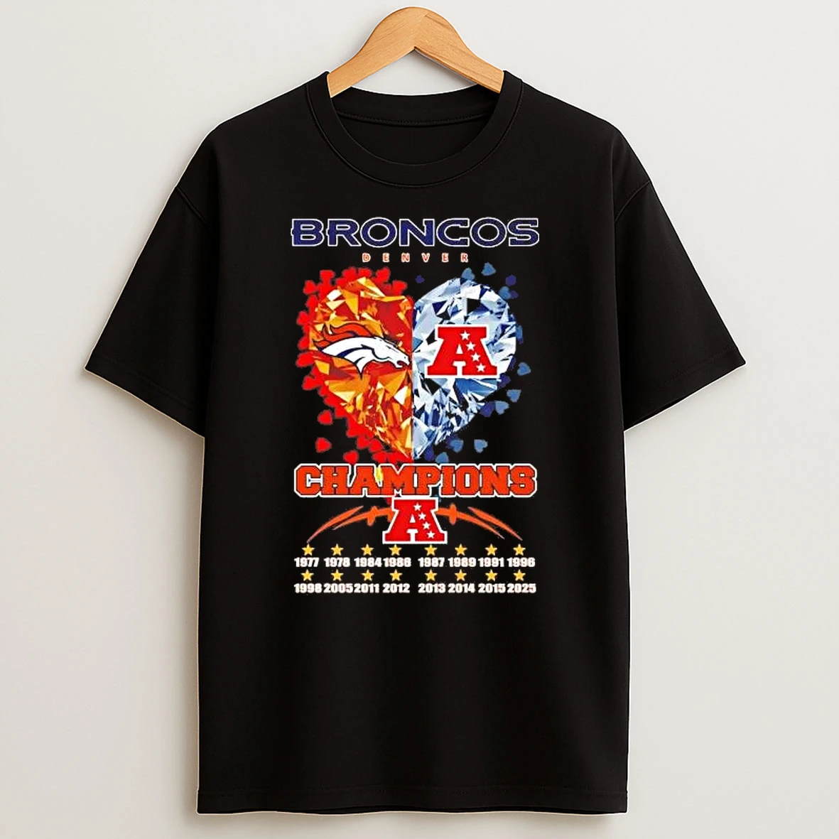 Denver Broncos 2025 Champions Diamond Heart Shirts