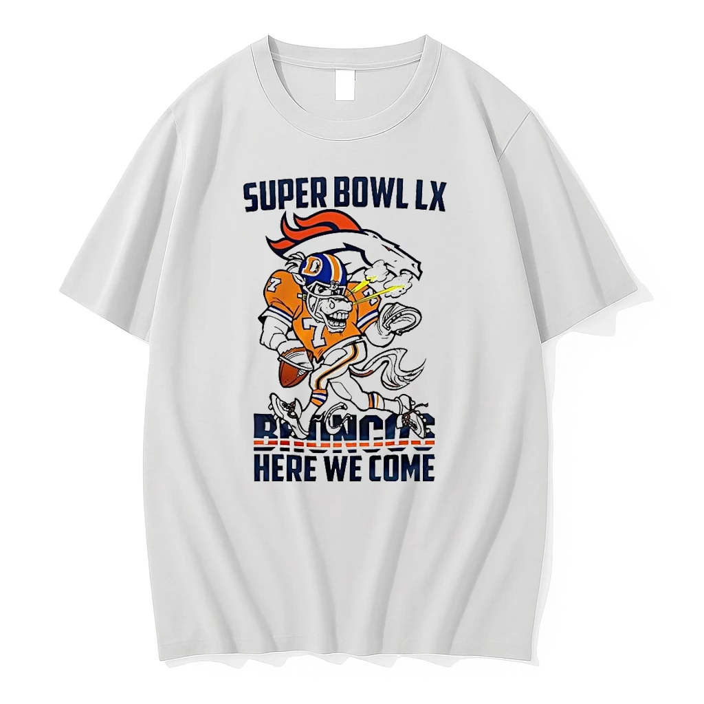 Denver Broncos Nfl 2025 Division Champions Super Bowl Lx Broncos Here We Come Mascot Shirts