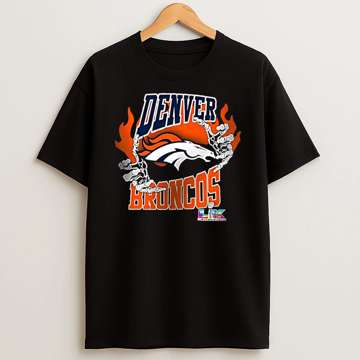 Denver Broncos Skeleton Hands Flaming Logo Lx Super Bowl Championship Shirts
