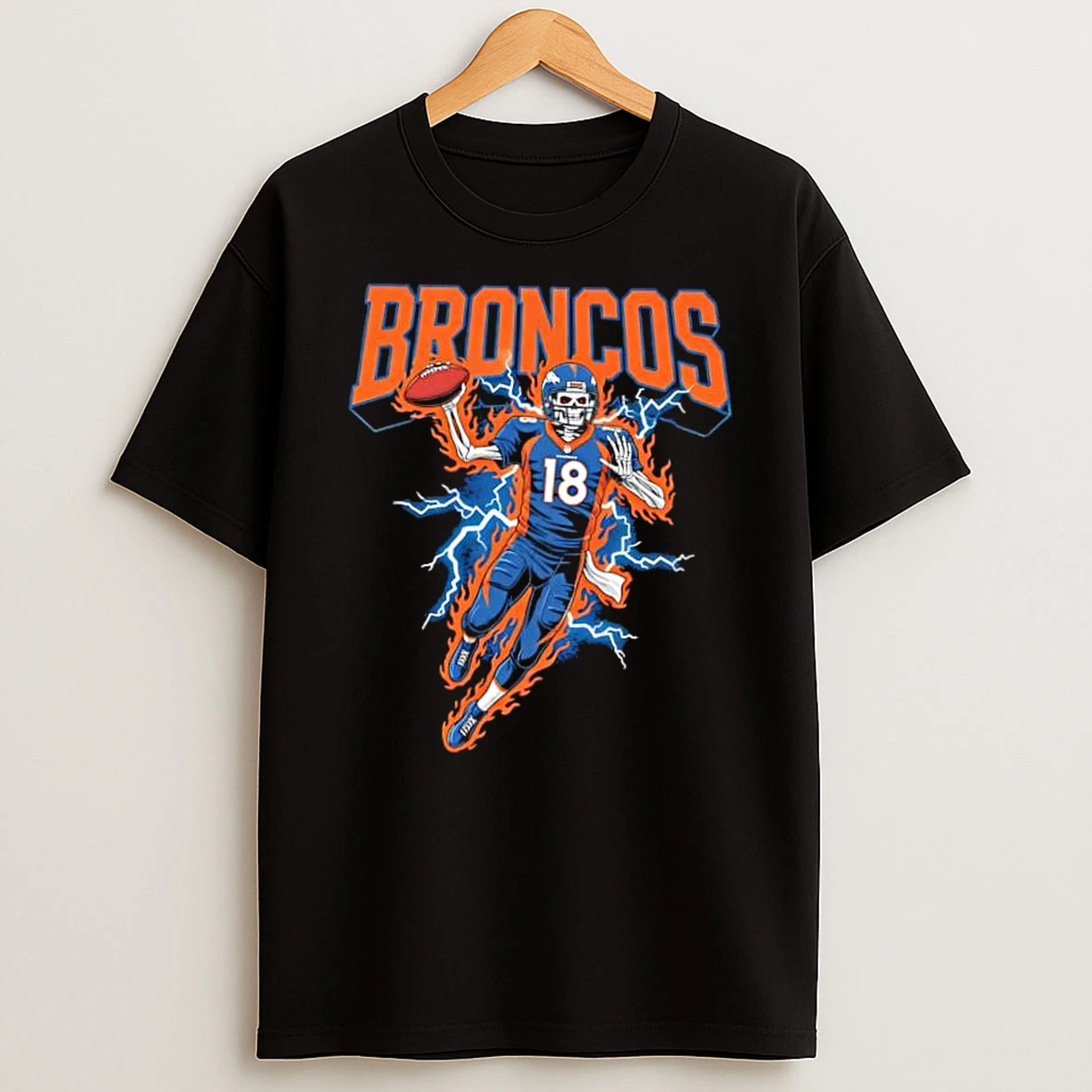 Denver Broncos Skeleton Number 18 Lightning Shirts