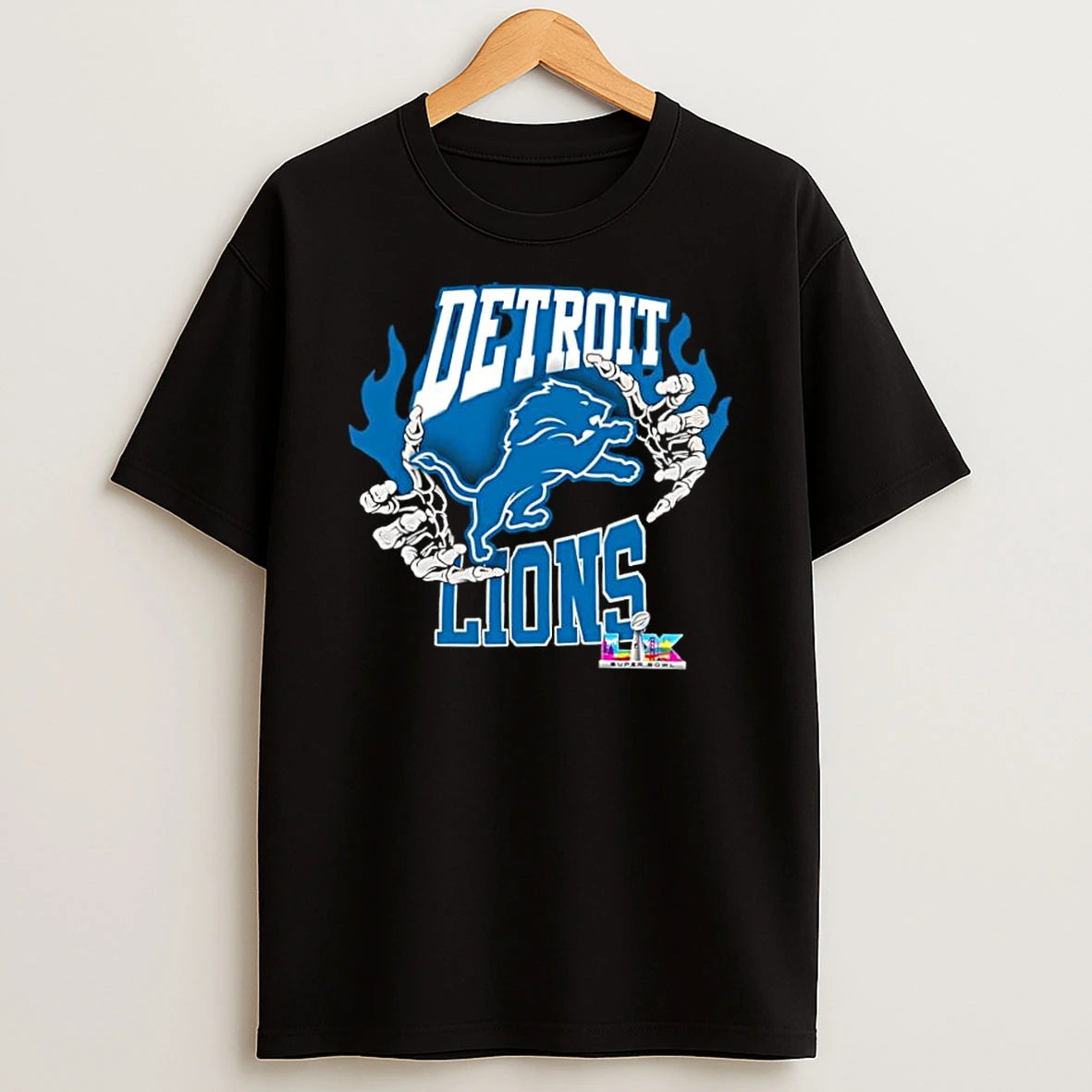 Detroit Lions Skeleton Hands Flaming Logo Lx Super Bowl Championship Shirts