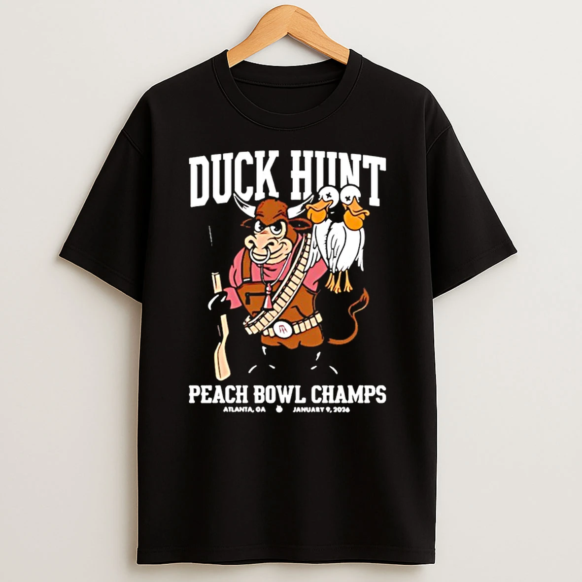 Duck Hunt Peach Bowl Champs Atlanta Ga 2026 Indiana Hoosiers Win Oregon Ducks Mascots Shirts