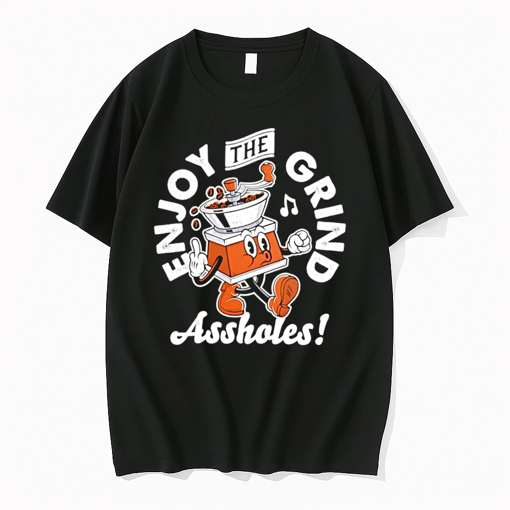 Enjoy The Grind Retro Cartoon Coffee Grinder Middle Finger Assholes Shirts