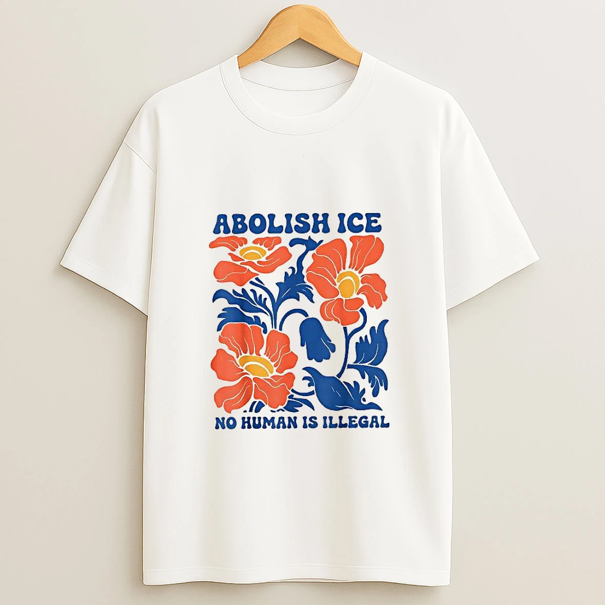 Floral Abolish Ice No Human Is Illegal Retro Woman Shirts