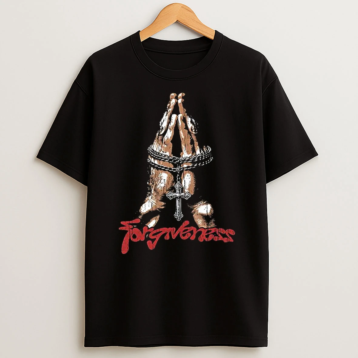 Forgiveness Praying Hands With A Crucifix Necklace Graphic Woman Shirts