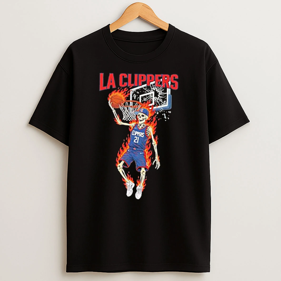 Funny La Clippers Mens Basketball Skeleton Player Fire Shirts