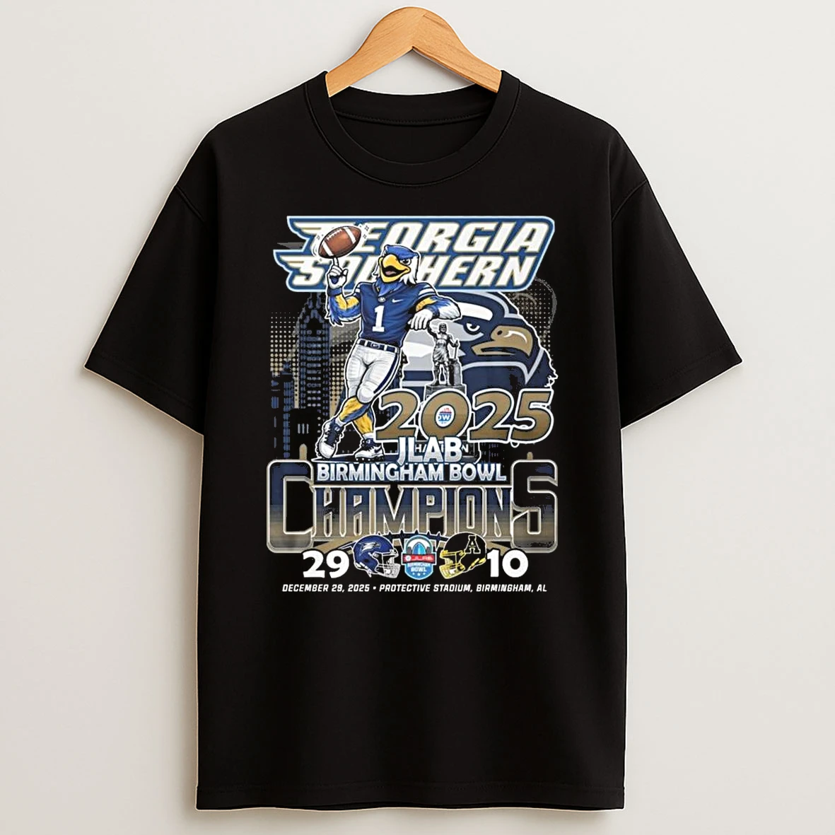 Georgia Southern Eagles 2025 Jlab Birmingham Bowl Champions Score 29 10 Dec 29 2025 Mascot Shirts