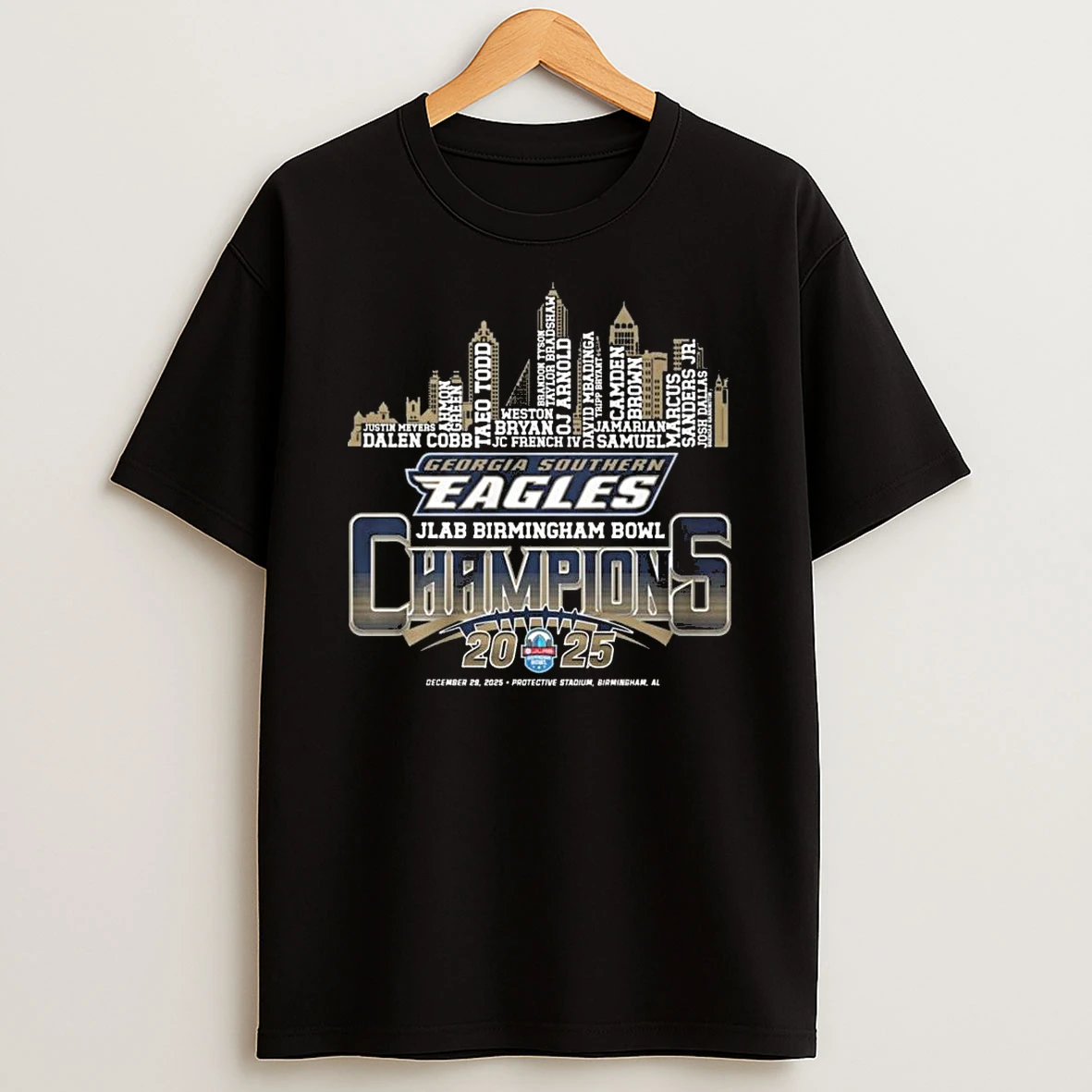 Georgia Southern Eagles Jlab Birmingham Bowl Champions 2025 Skyline Names Shirts