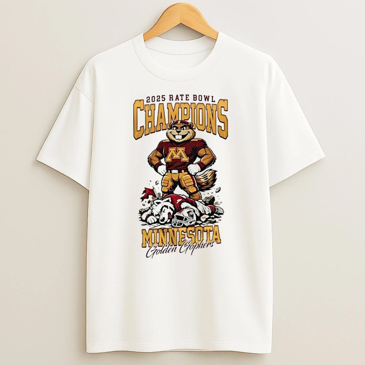 Golden Gophers 2025 Rate Bowl Champions Mascot Shirts