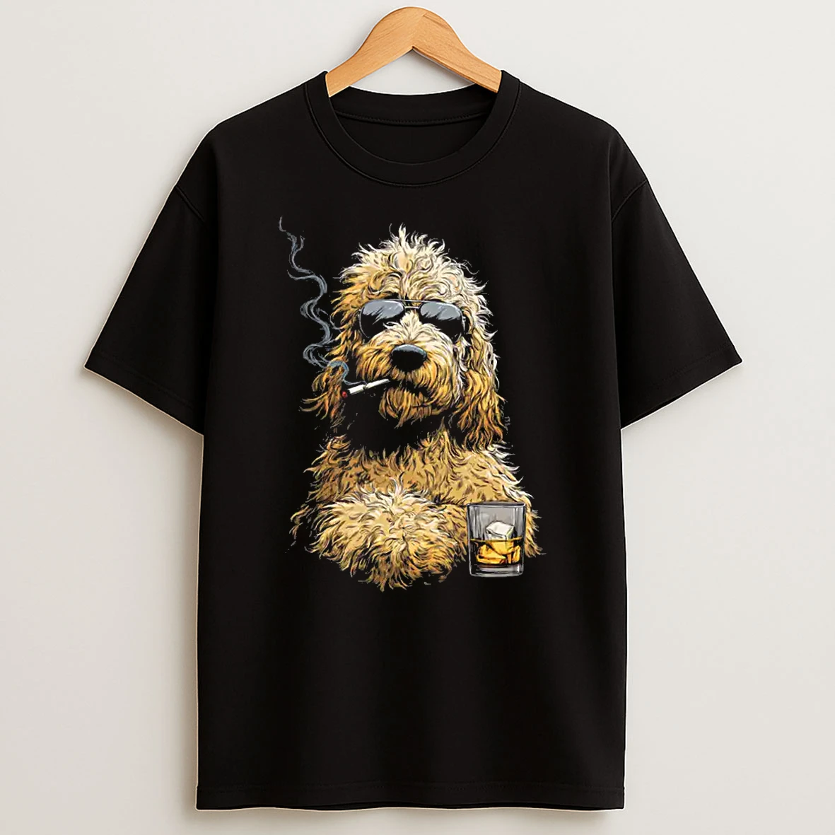Goldendoodle Smoking Cigarette Whisky Lover Funny Doodle Dog Shirts