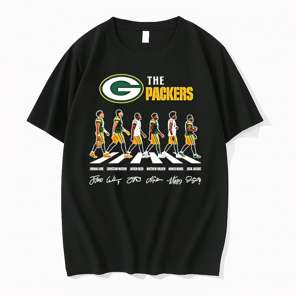 Green Bay Packers Football Player Walking Signatures Graphic Shirts
