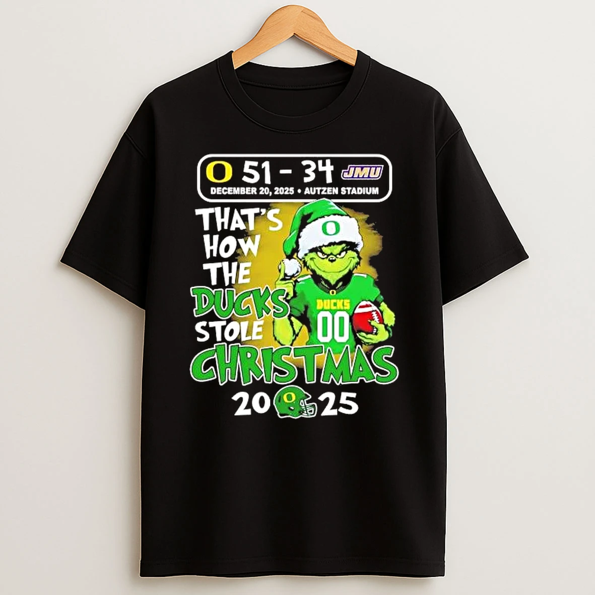 Grinch Thats How The Oregon Ducks Stole Christmas Vs Jmu Score Shirts