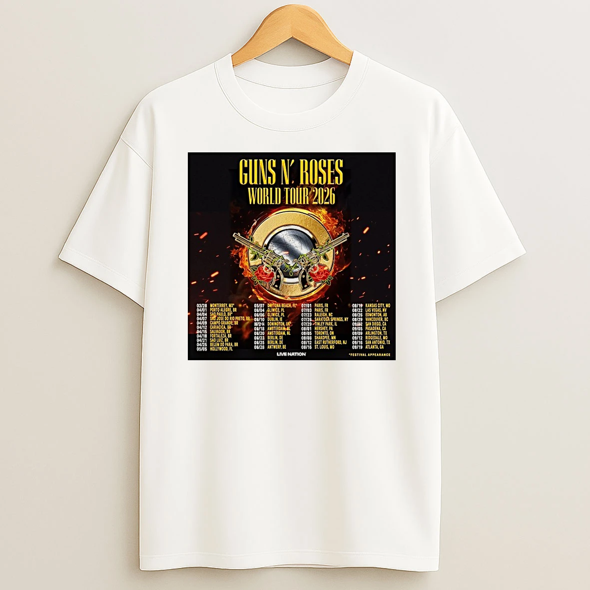 Guns N Roses World Tour 2026 3 28 Monterrey Mx 04 01 Porto Alegre Br Shirts