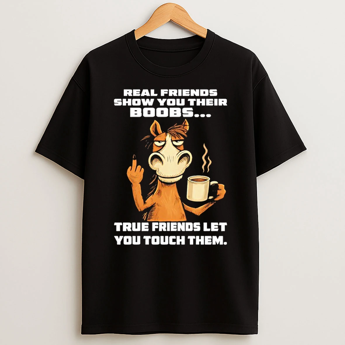 Horse Middle Finger Real Friends Show You Their Boobs True Friends Let You Touch Them Shirts