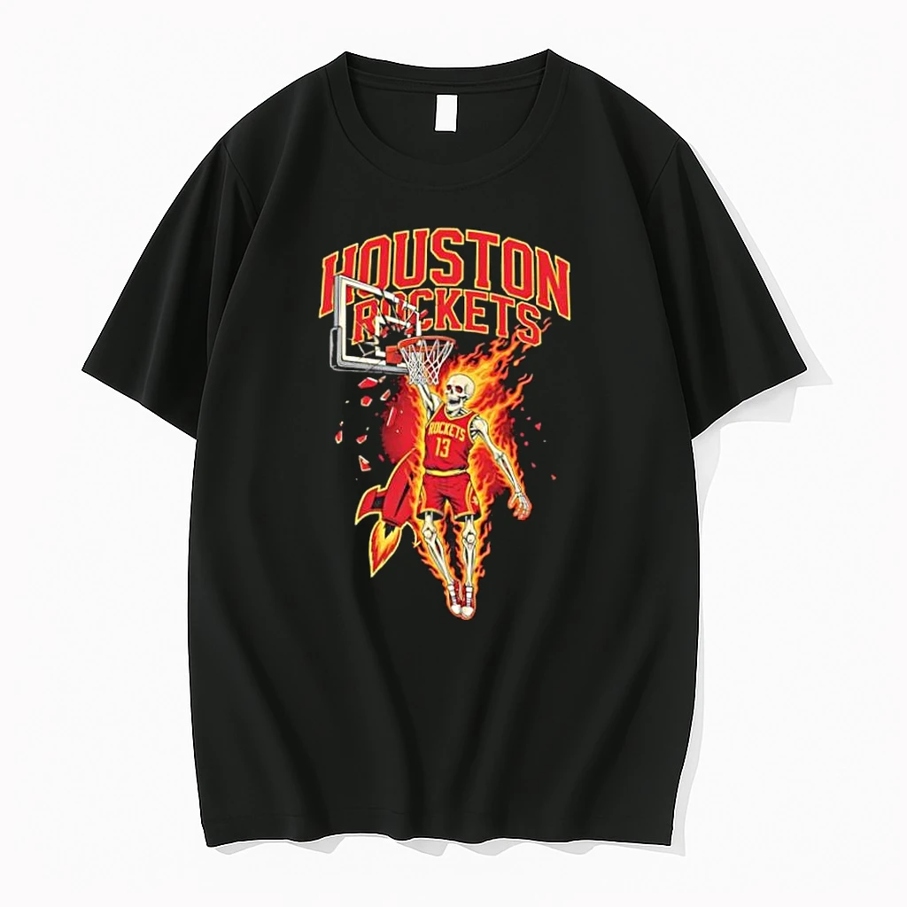 Houston Rockets Mens Basketball Skeleton Player Fire Shirts