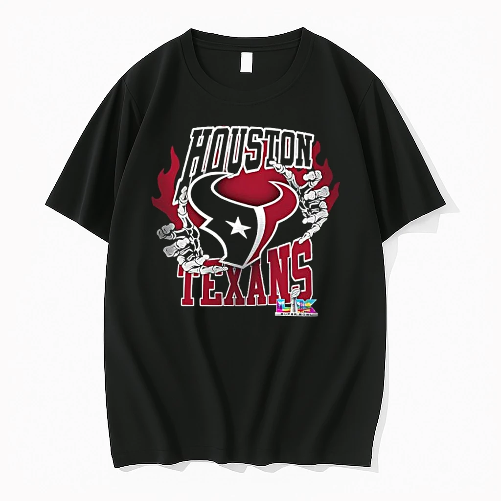 Houston Texans Skeleton Hands Flaming Logo Lx Super Bowl Championship Shirts