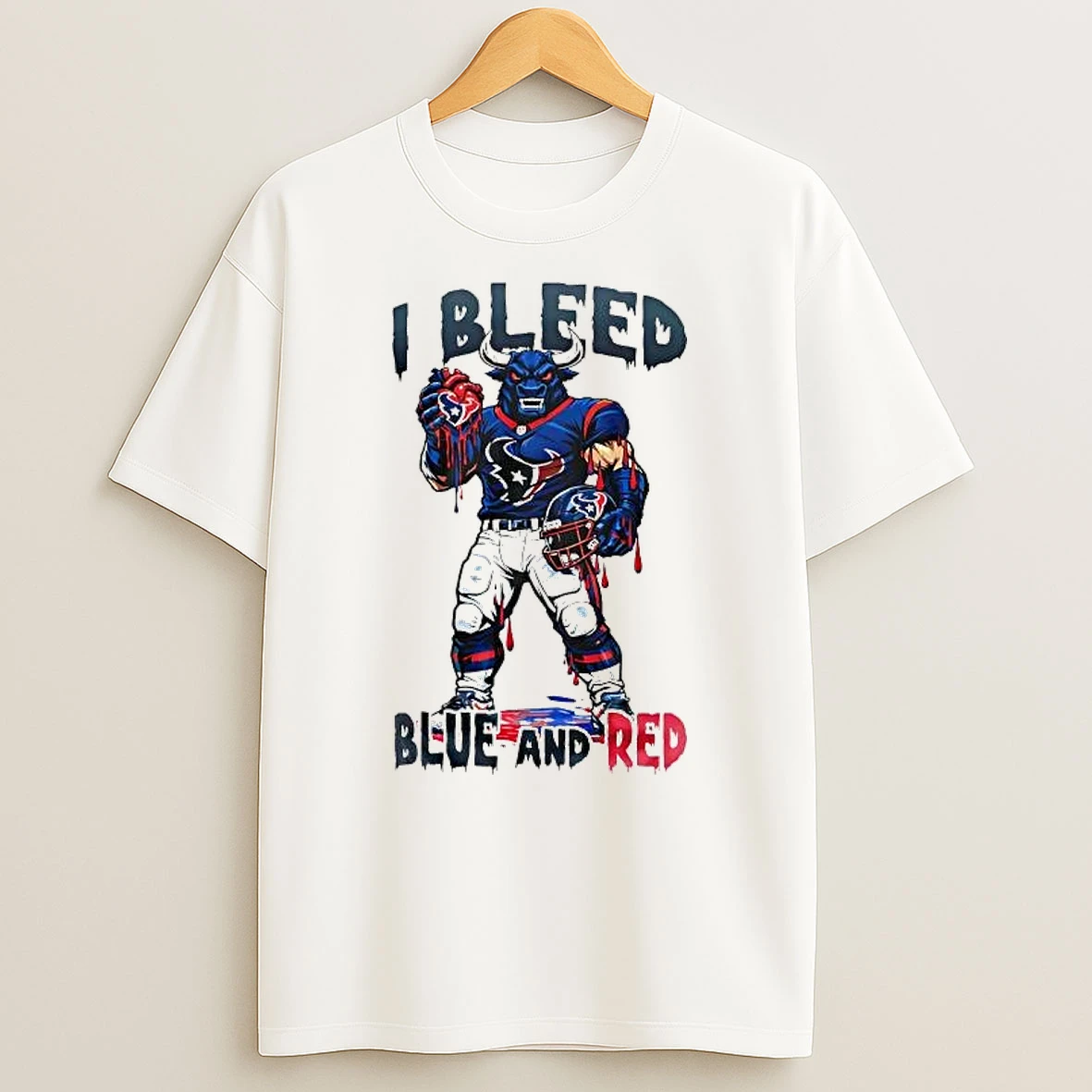 Houston Texans Mascot I Bleed Blue And Red Shirts
